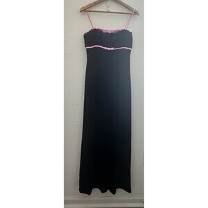 Vintage NWT Betsy Adam Dress Maxi Gown 8 Velvet Black Pink Milkmaid Goth Y2K 90S